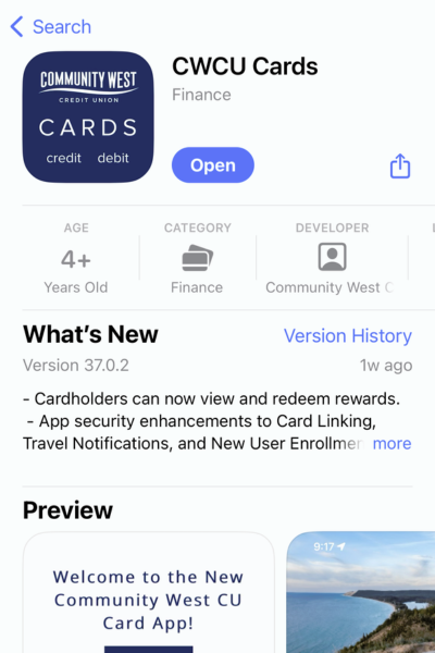 CWCU Cards Mobile App in the Apple App Store