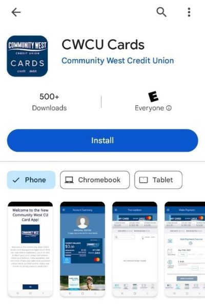 CWCU Cards Mobile App in the Google Play Store