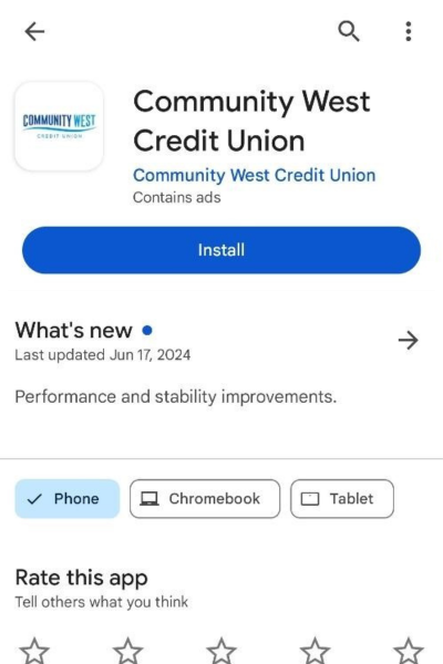 CWCU Mobile App in the Google Play Store